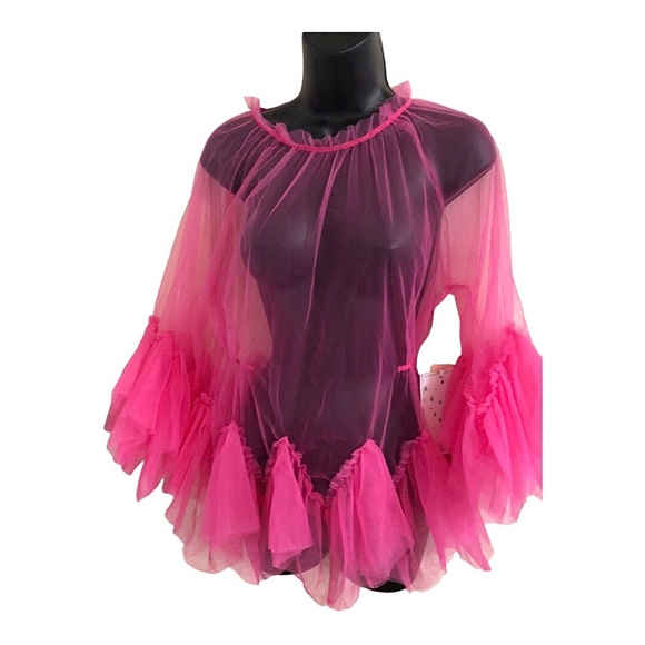 Maeve style Pink sheer tulle‎ blouse tunic mini dress top size Large new - Picture 5 of 15